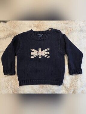 Burberry Navy Ribbed Knit Crewneck Sweater 18M